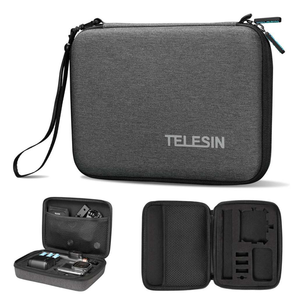 TELESIN GP-PRC-213-B Medium Size Portable Shockproof Camera Accessories Eva Carrying Case Storage Bag with Wrist Strap