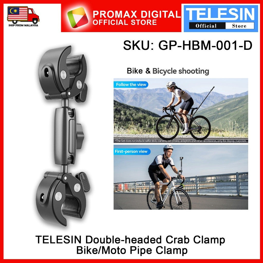 TELESIN GP-HBM-001-D Double-headed Crab Clamp Bike/Moto Pipe Clamp