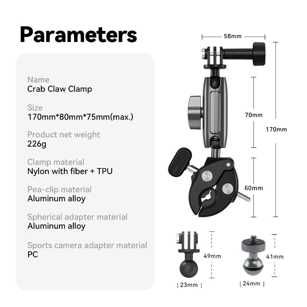 TELESIN GP-HBM-001 Crab Claw Clamp Aluminum Alloy Universal Handlebar Mount