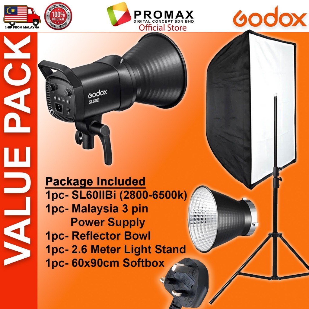 CHEAPEST! Godox SL60 II SL60IID SL60IIBi with Lantern Octa 95cm 60x90cm Softbox Stand LED Video Light for Photo Studio