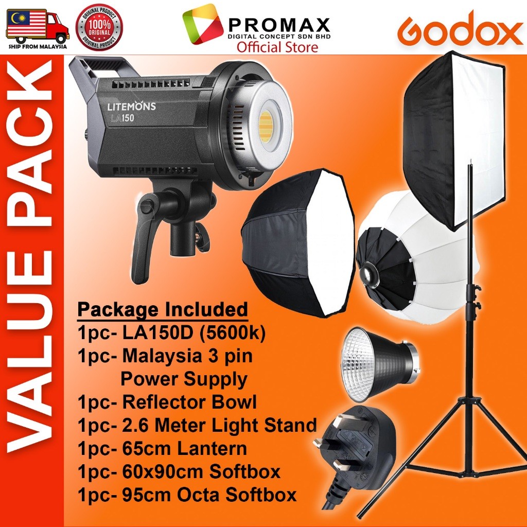 CHEAPEST! Godox LA150 LA150D LA150Bi with Lantern Octa 95cm 60x90cm Softbox Stand LED Video Light for Photo Studio
