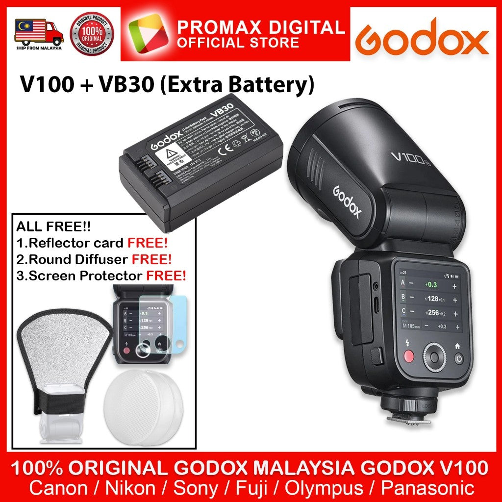 Godox V100 TTL Li-ion Round Head Camera Flash 100ws Sub Flash V100C V100S V100N V100F V100P V100O