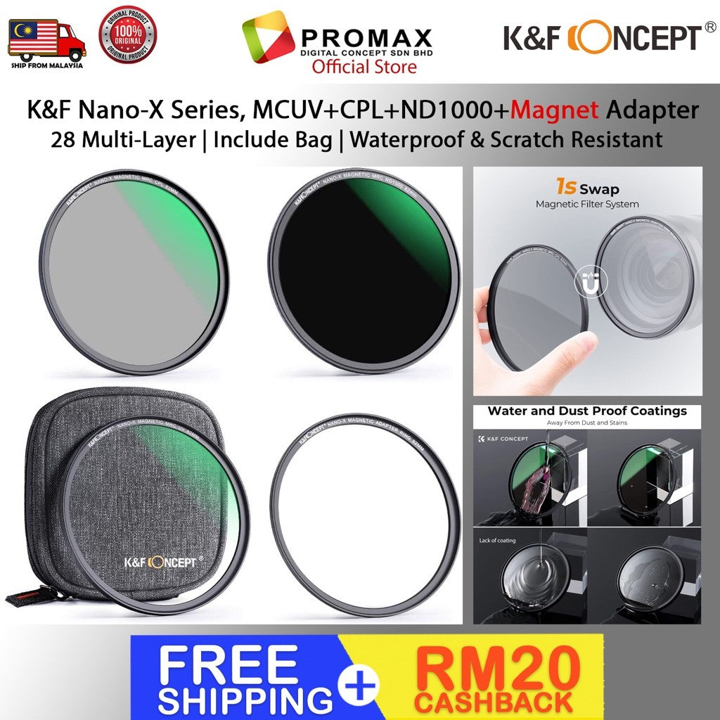 K&F Nano-X Series, MCUV+CPL+ND1000+Magnet Adapter 28 Multi-Layer | Include Bag | 82MM SKU 1627