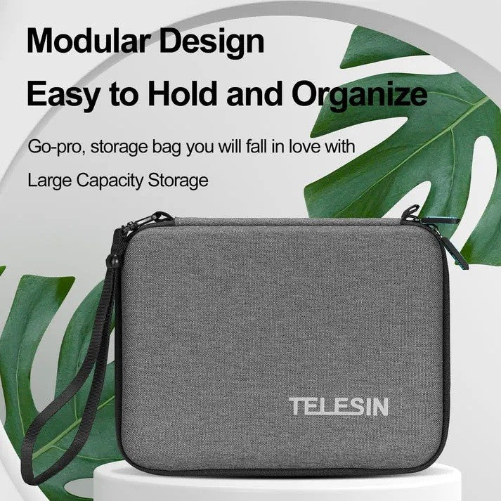 TELESIN GP-PRC-213-B Medium Size Portable Shockproof Camera Accessories Eva Carrying Case Storage Bag with Wrist Strap