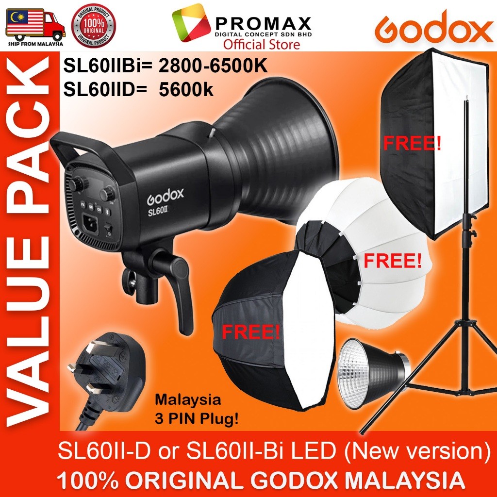 CHEAPEST! Godox SL60 II SL60IID SL60IIBi with Lantern Octa 95cm 60x90cm Softbox Stand LED Video Light for Photo Studio