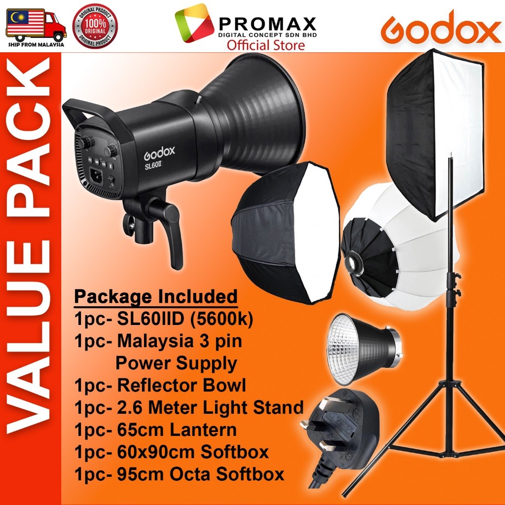 CHEAPEST! Godox SL60 II SL60IID SL60IIBi with Lantern Octa 95cm 60x90cm Softbox Stand LED Video Light for Photo Studio