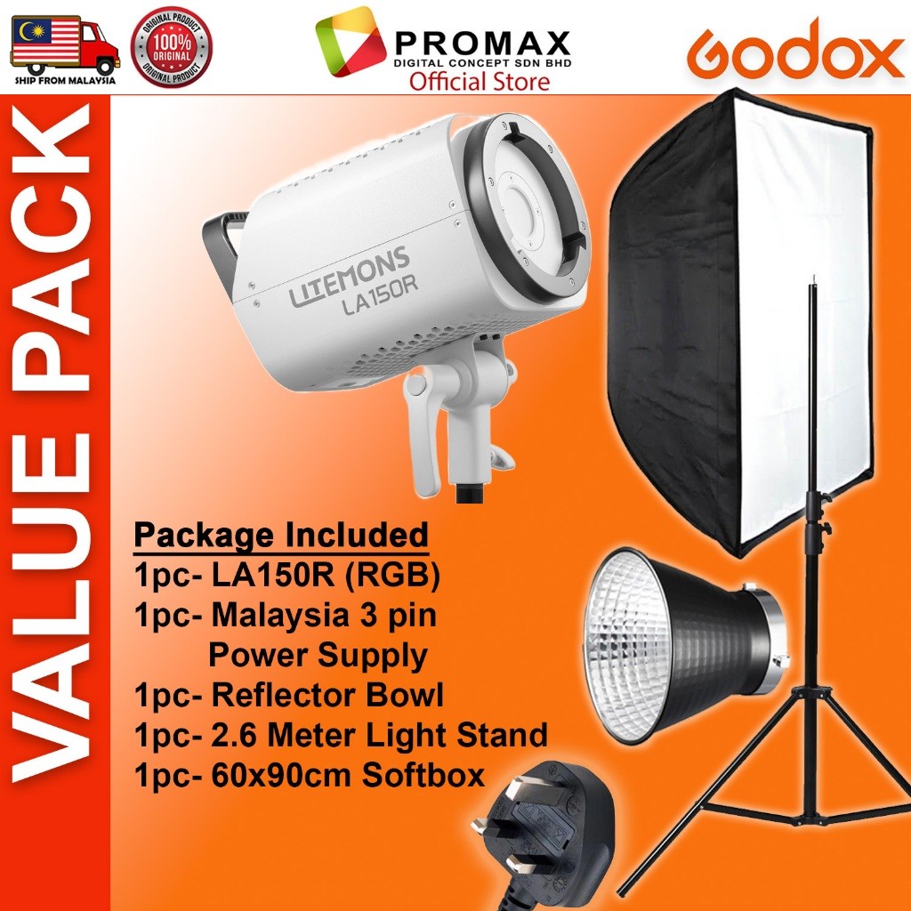 CHEAPEST! Godox LA150 LA150D LA150Bi with Lantern Octa 95cm 60x90cm Softbox Stand LED Video Light for Photo Studio