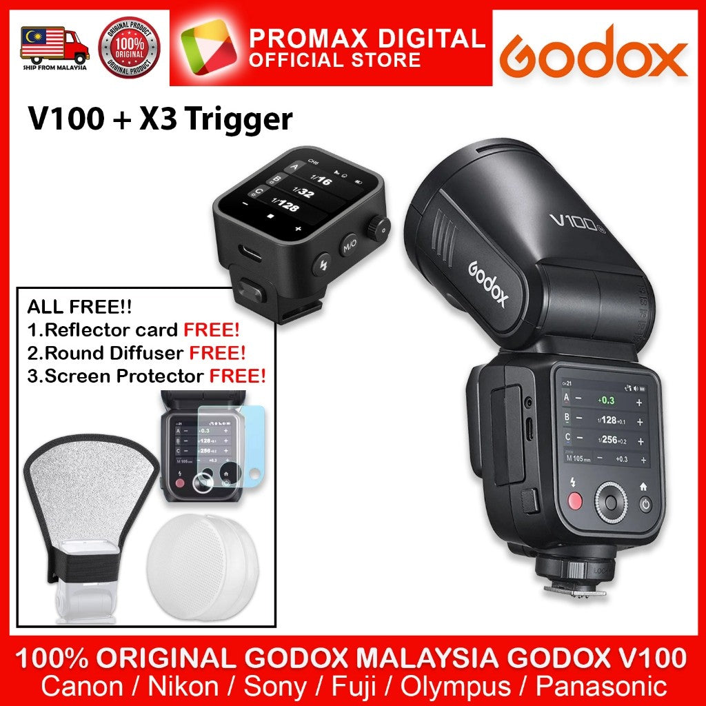 Godox V100 TTL Li-ion Round Head Camera Flash 100ws Sub Flash V100C V100S V100N V100F V100P V100O