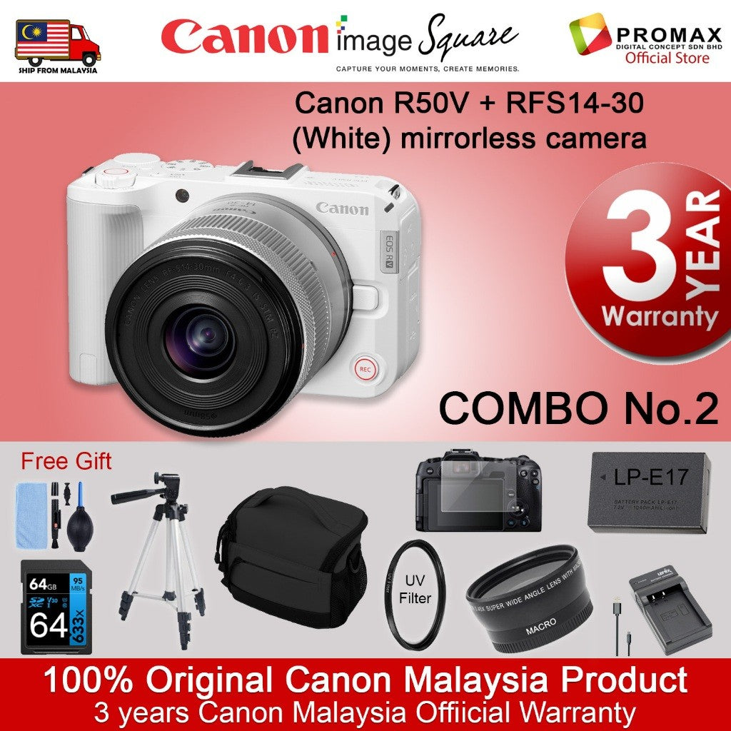 Canon EOS R50V with lens RF-S14-30mm F4-6.3 IS STM PZ Canon Malaysia R50 V 3years warranty HG-100TBR