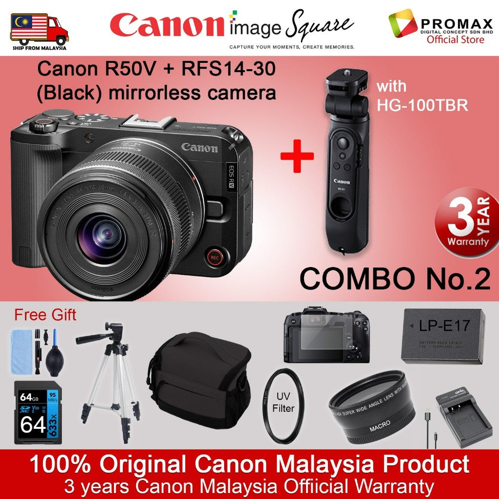 Canon EOS R50V with lens RF-S14-30mm F4-6.3 IS STM PZ Canon Malaysia R50 V 3years warranty HG-100TBR