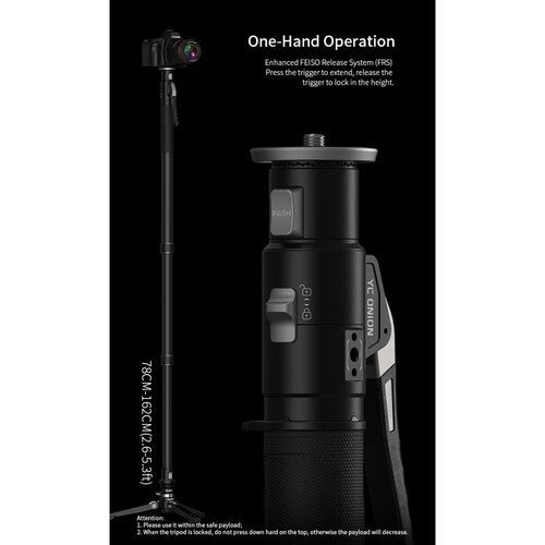 YC ONION PINETA PRO Carbon Fiber Monopod MQP-162 / MQP-16260S (One-Hand Operation) with FH-60 BC44 BF44 Accessories