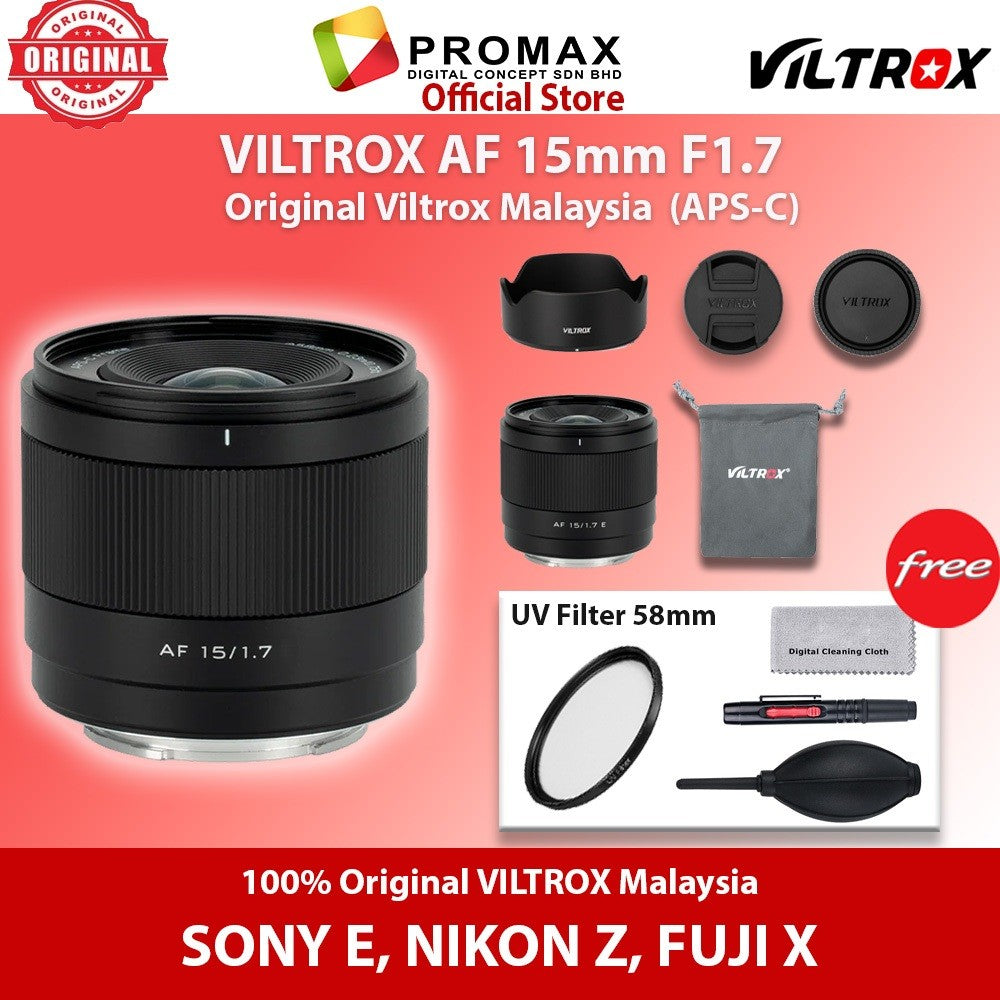 Viltrox AF 15mm f1.7 Air APS-C Lens for Sony E , Nikon Z , Fuji X Mounts