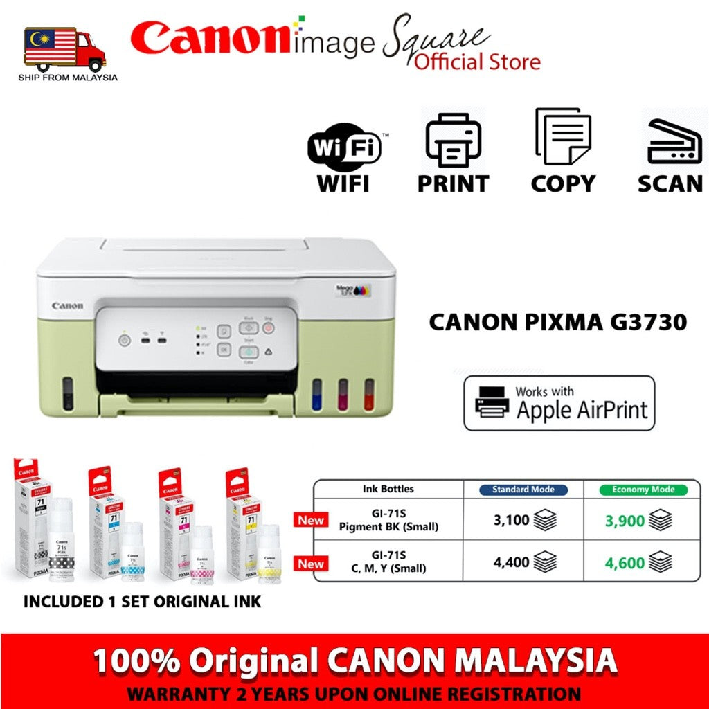 Canon PIXMA G1730 G2730 G3730 Refillable Ink A4 printer, Online Redeem Touch”N Go RM50 !!