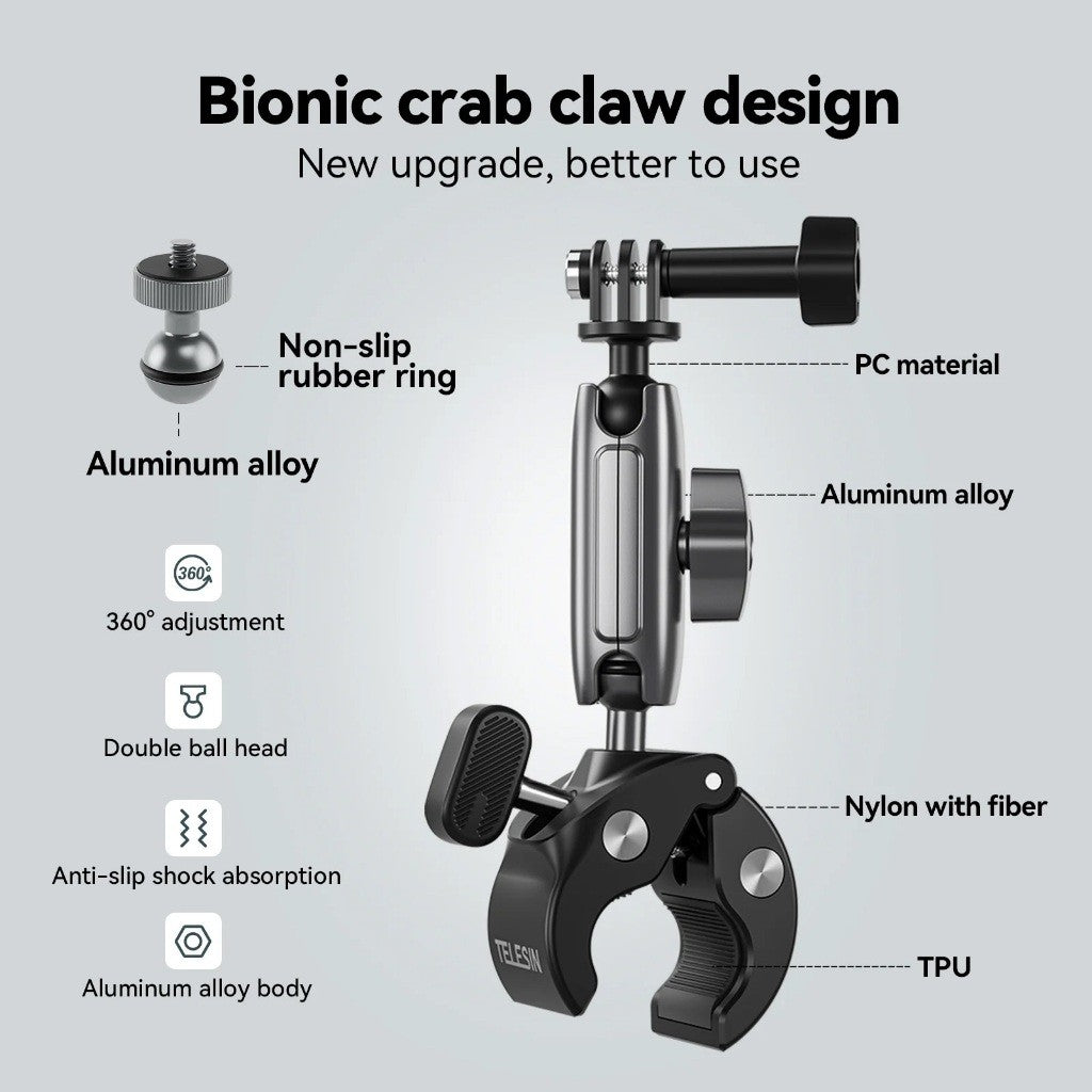 TELESIN GP-HBM-001 Crab Claw Clamp Aluminum Alloy Universal Handlebar Mount