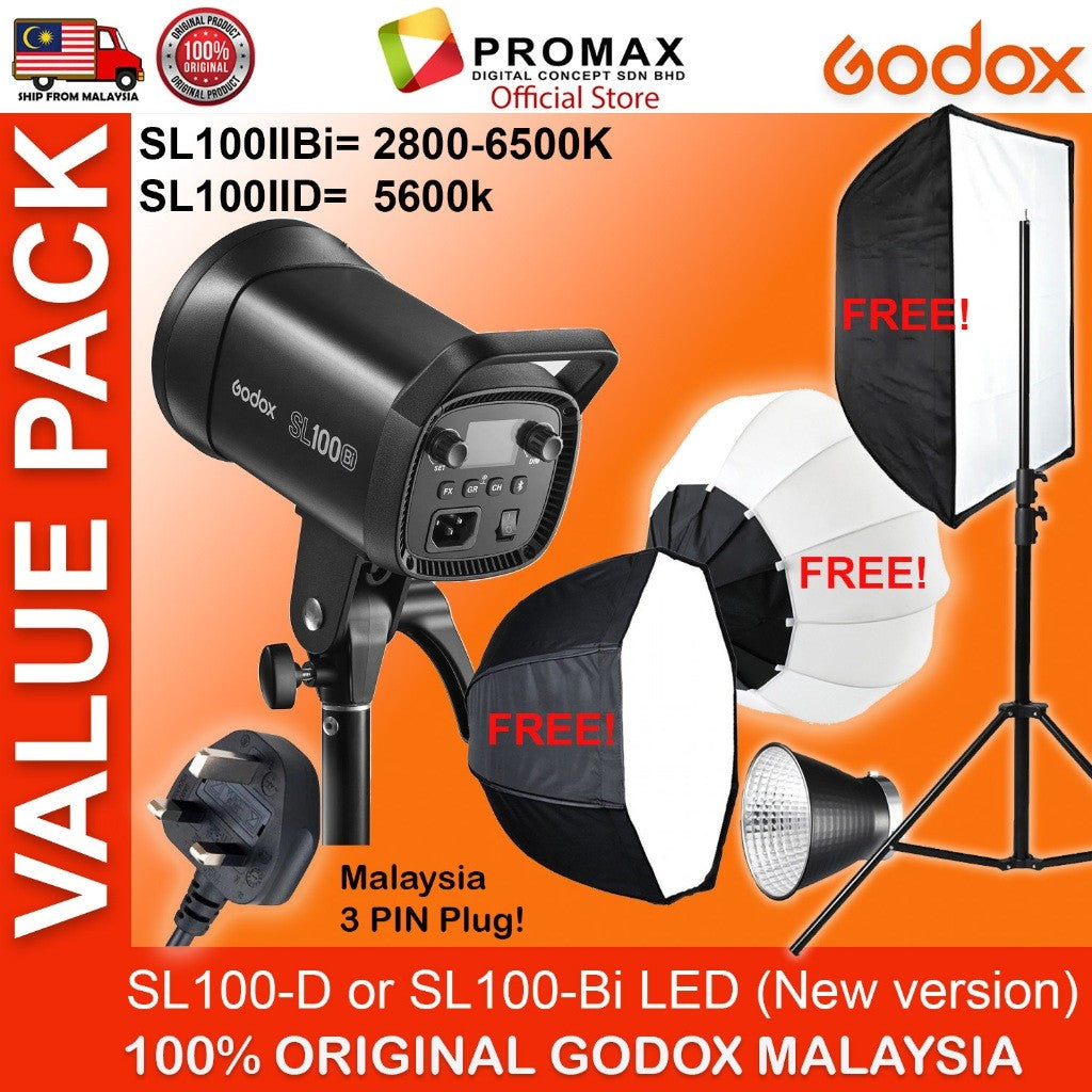 CHEAPEST! Godox SL100 SL100D SL100Bi with Lantern Octa 95cm 60x90cm Softbox Stand LED Video Light for Photo Studio