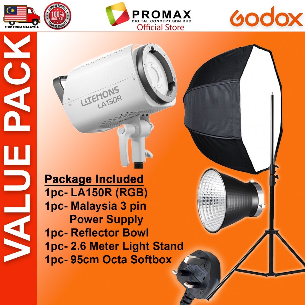 CHEAPEST! Godox LA150 LA150D LA150Bi with Lantern Octa 95cm 60x90cm Softbox Stand LED Video Light for Photo Studio