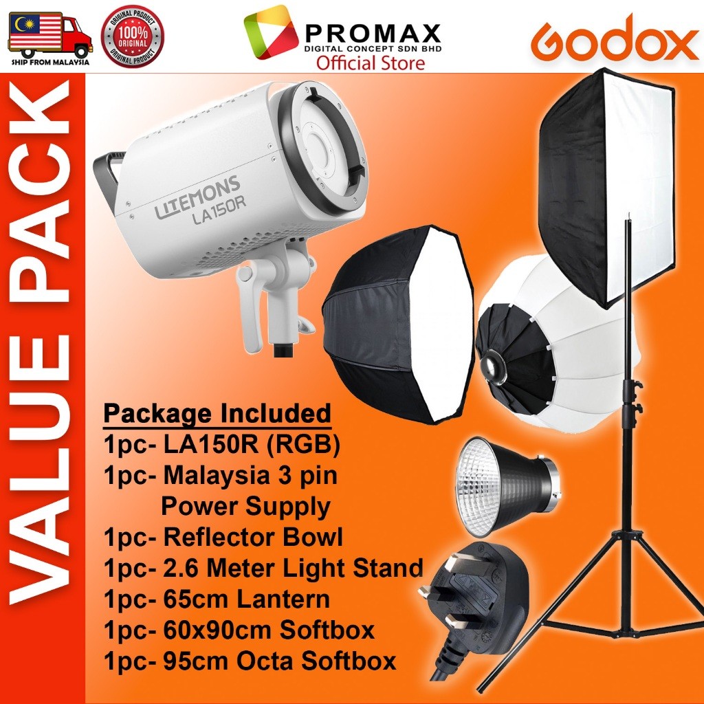 CHEAPEST! Godox LA150 LA150D LA150Bi with Lantern Octa 95cm 60x90cm Softbox Stand LED Video Light for Photo Studio