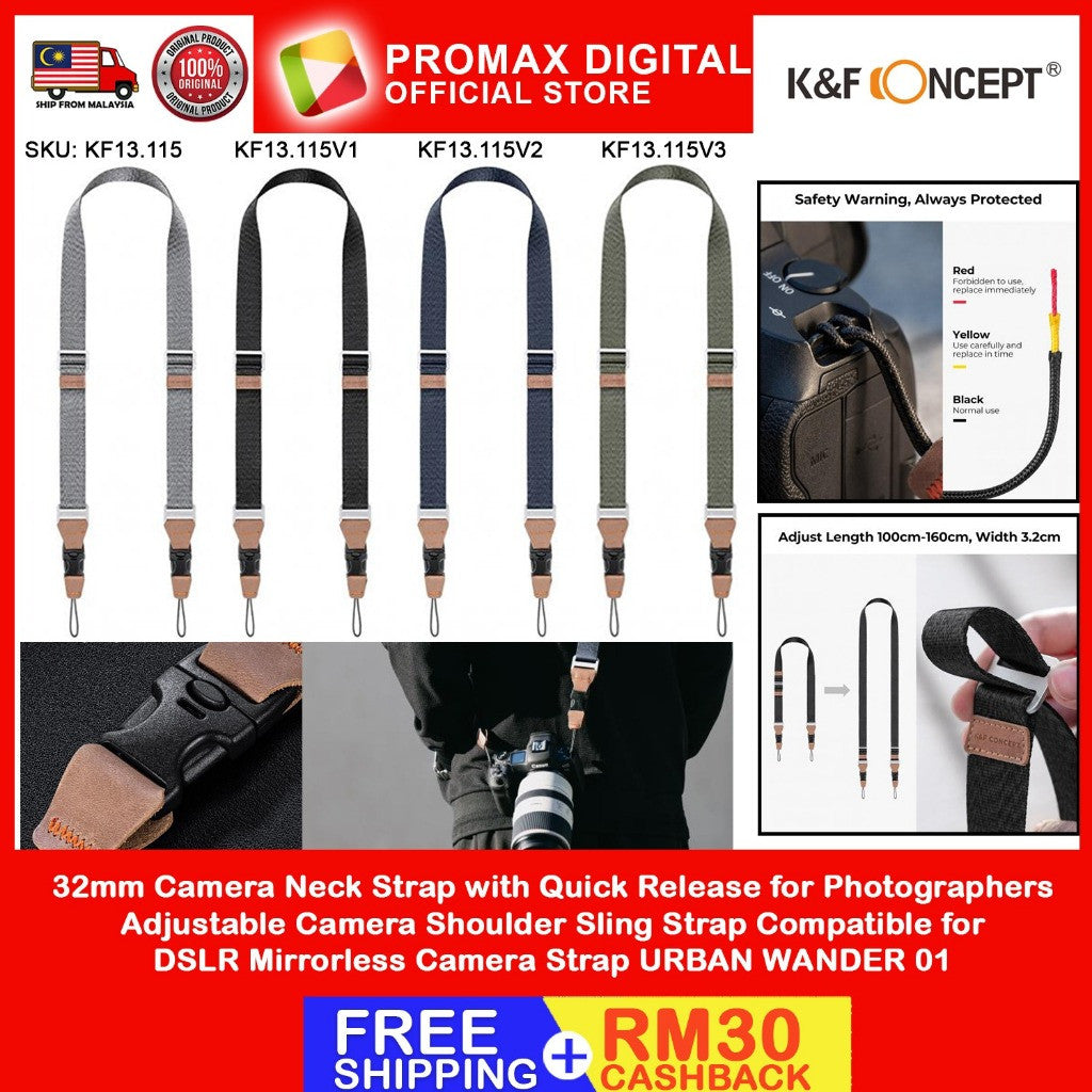 K&F 32mm Camera Neck Strap With Quick Release & Adjustable Camera Shoulder Sling Strap KF13.115