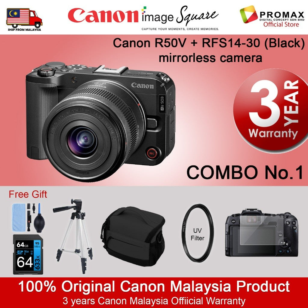 Canon EOS R50V with lens RF-S14-30mm F4-6.3 IS STM PZ Canon Malaysia R50 V 3years warranty HG-100TBR
