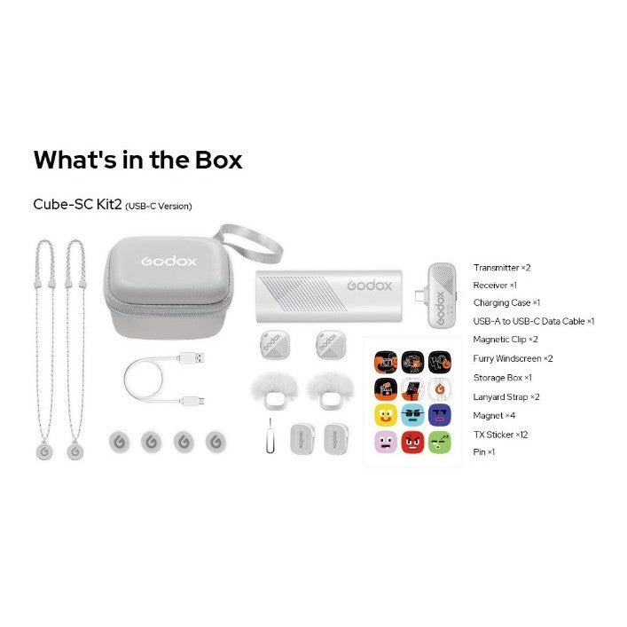 New! Godox Cube-SC Black/White 2-Person Wireless Microphone System with USB-C Connector for Mobile Devices (2.4 GHz).