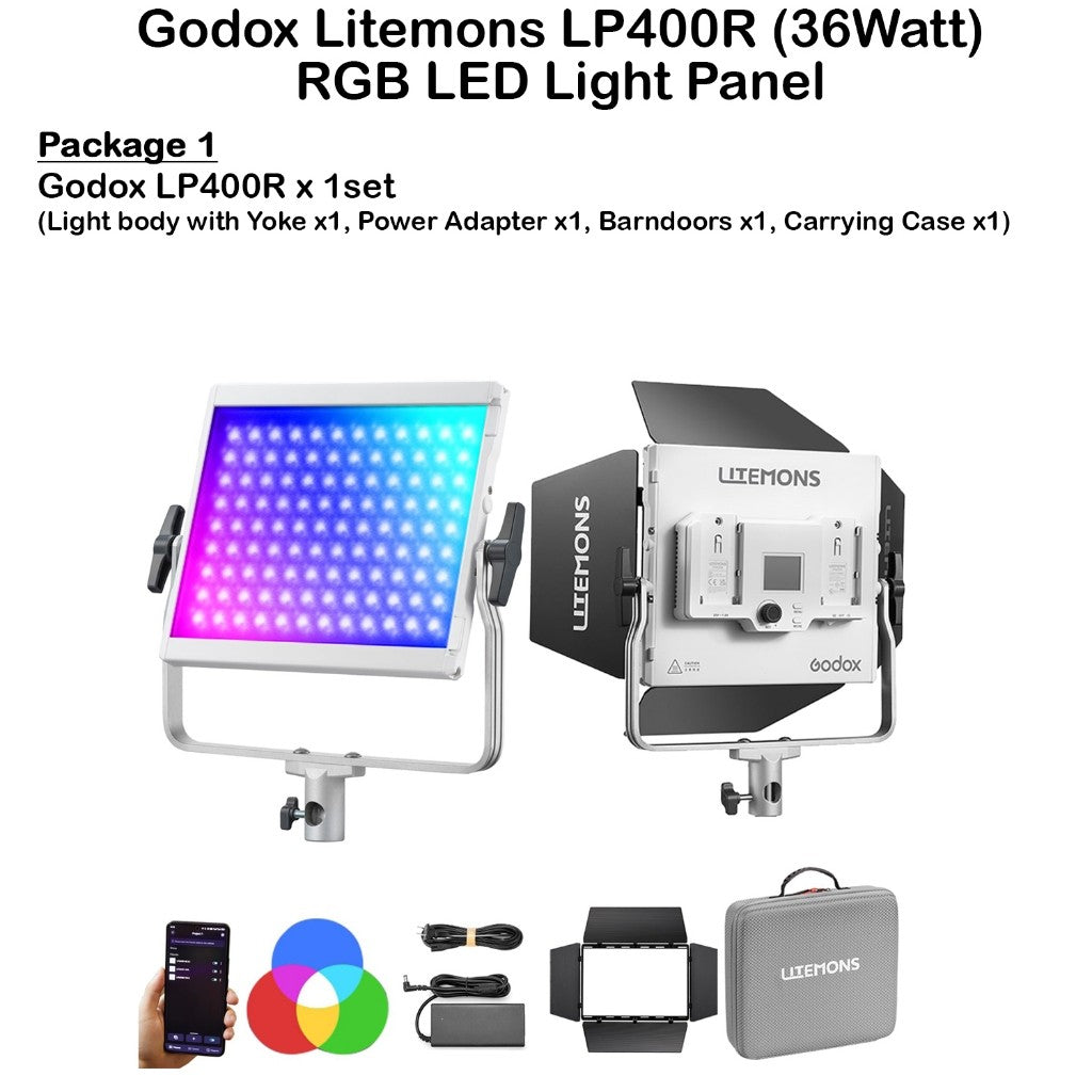 Godox LP400R/LP400Bi RGB LED Panel Light Video Light with Barndoor For Videography and Photography