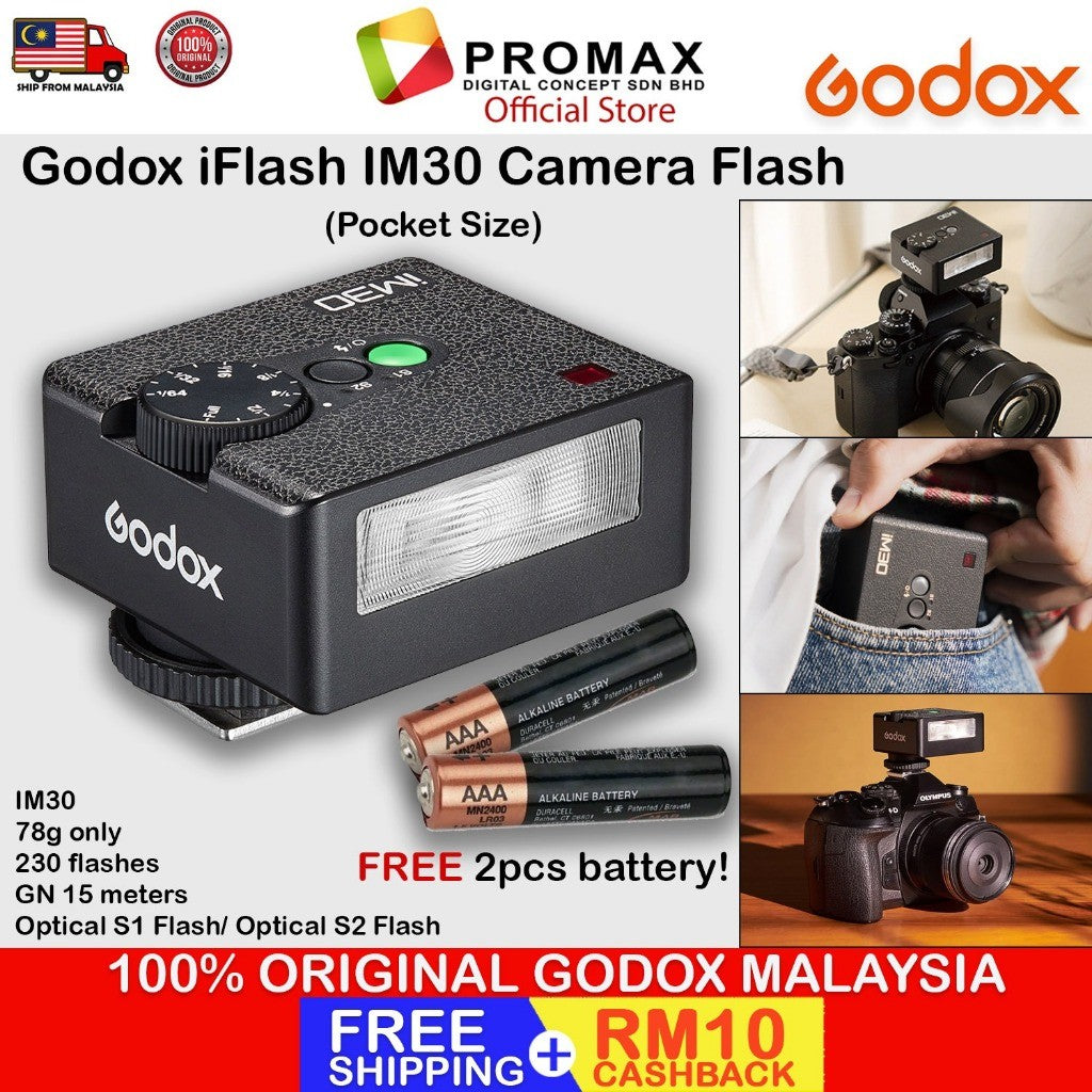 Godox Flash Godox iM30 Mini Flash Universal for- Camera Flash GN 15, 7 Power Levels