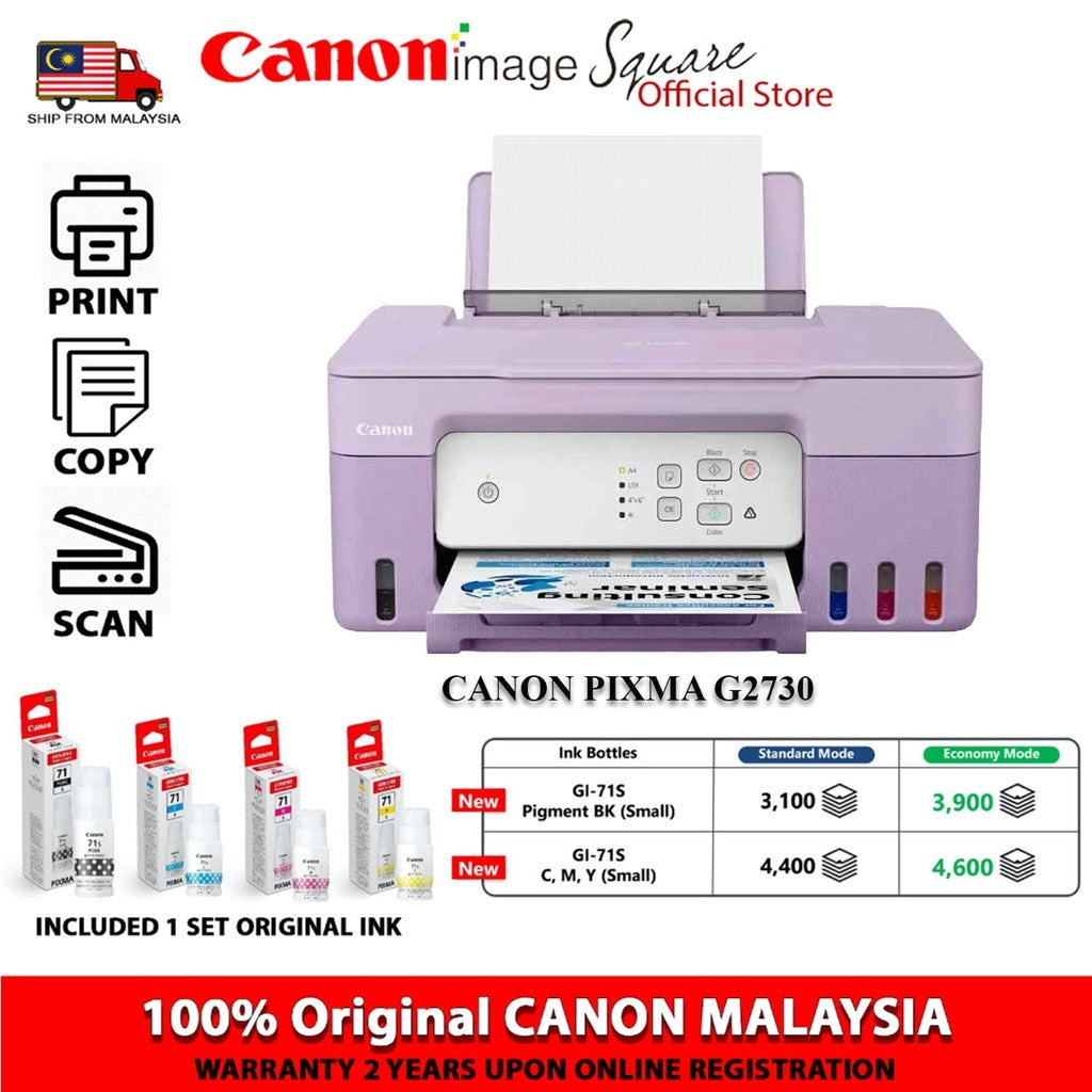 Canon PIXMA G1730 G2730 G3730 Refillable Ink A4 printer, Online Redeem Touch”N Go RM50 !!