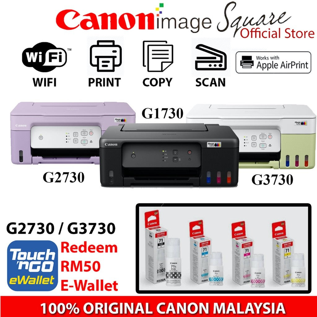 Canon PIXMA G1730 G2730 G3730 Refillable Ink A4 printer, Online Redeem Touch”N Go RM50 !!