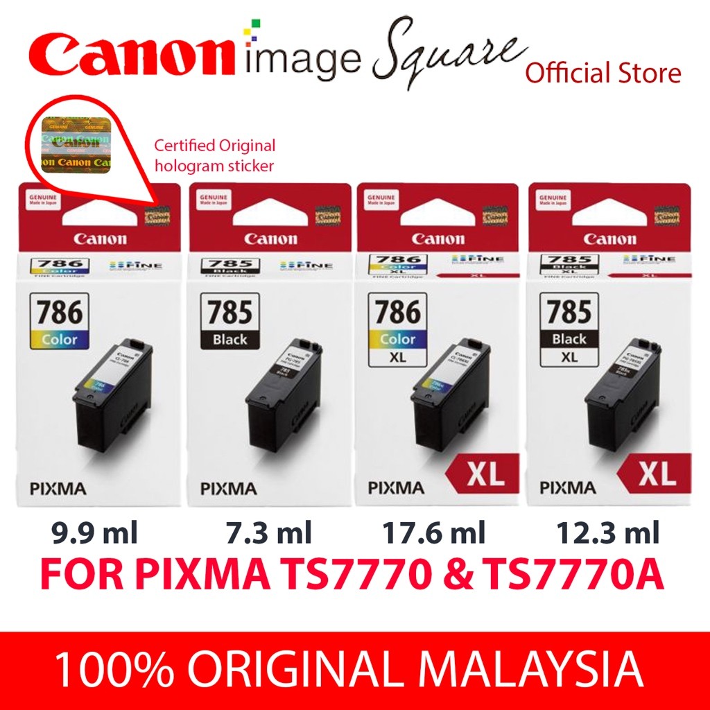Canon PG-785 PG-785 XL CL-786 CL-786 XL Inkjet Consumable Ink Cartridge for Printer TS7770 / TS7770A
