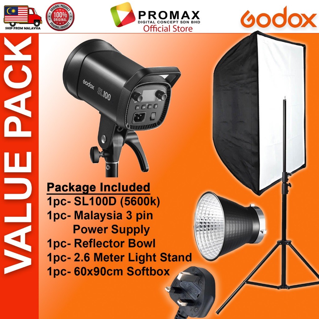 CHEAPEST! Godox SL100 SL100D SL100Bi with Lantern Octa 95cm 60x90cm Softbox Stand LED Video Light for Photo Studio