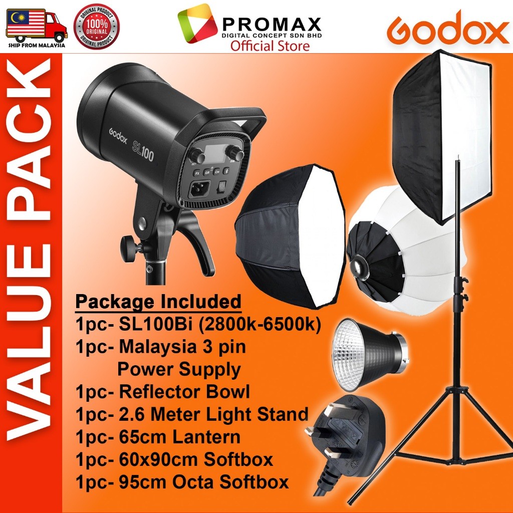 CHEAPEST! Godox SL100 SL100D SL100Bi with Lantern Octa 95cm 60x90cm Softbox Stand LED Video Light for Photo Studio