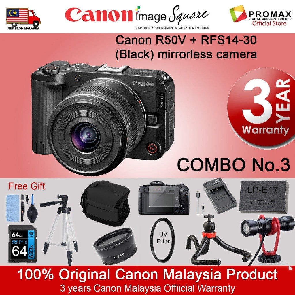 Canon EOS R50V with lens RF-S14-30mm F4-6.3 IS STM PZ Canon Malaysia R50 V 3years warranty HG-100TBR