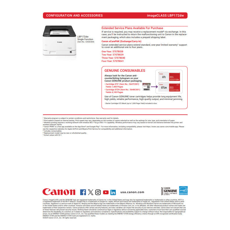 Canon imageCLASS LBP172dw Wireless Monochrome Laser Printer 35ppm Auto Duplex.