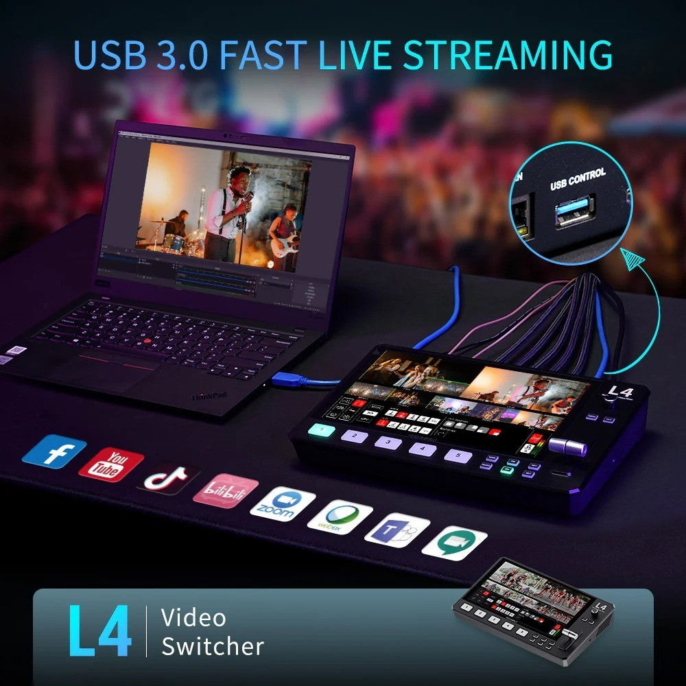 FEELWORLD L4 Video Mixer Switcher 10.1"Touch Screen USB3.0 Fast Streaming (FREE HARD CASE)