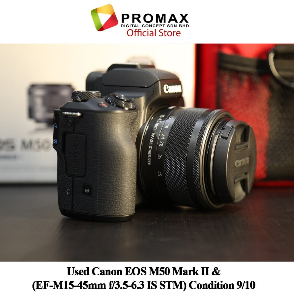 Used Canon EOS M50 Mark II (EF-M15-45mm f/3.5-6.3 IS STM) CONDITION 9/10.