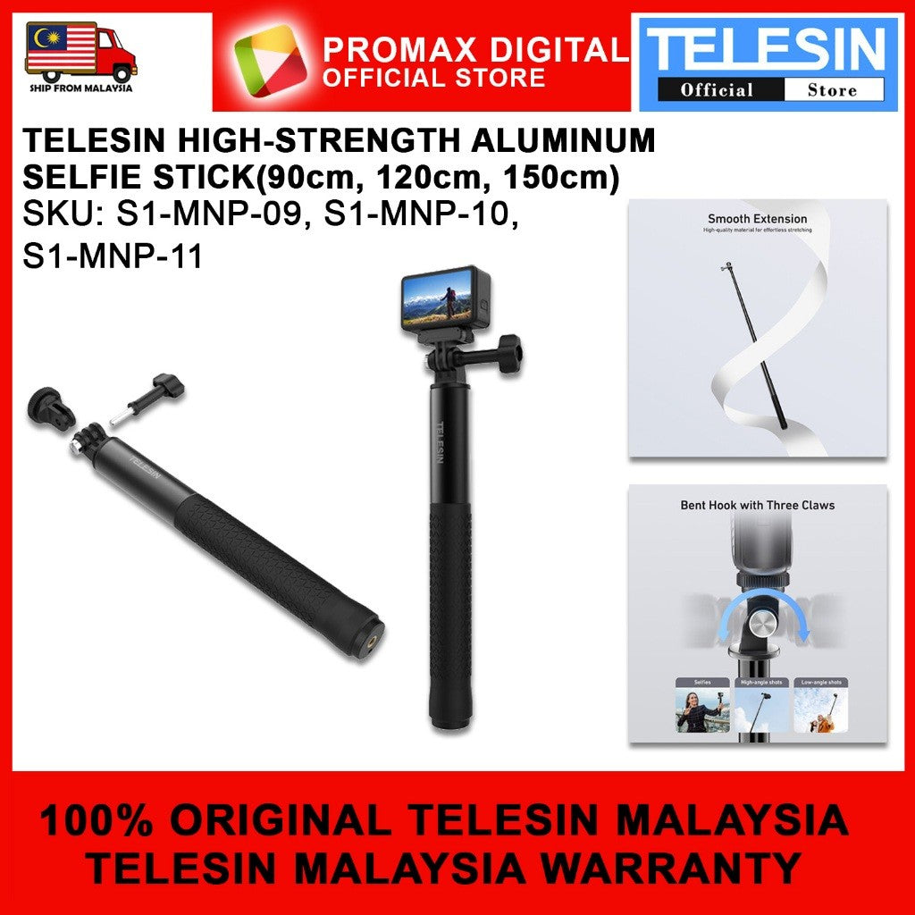 TELESIN HIGH-STRENGTH ALUMINUM SELFIE STICK (90cm, 120cm, 150cm)