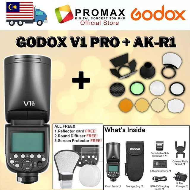 (Many Free Gift)!!Godox V1Pro V1 Pro V1C V1N V1S Flash Speedlight Round TTL Li-ion Round Head Camera Flash V1 Pro V1-Pro