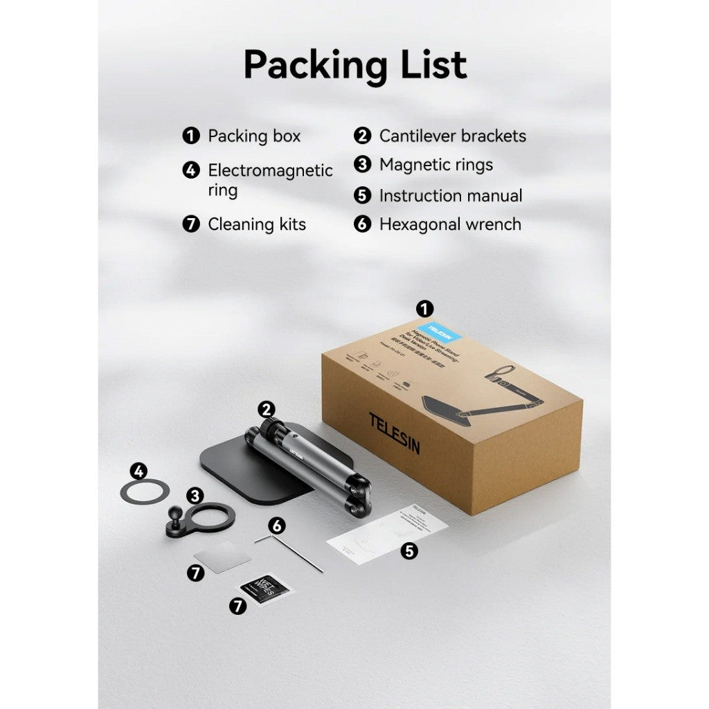 TELESIN P3-DS-01 P3-DS-02 Mobile Video Live Streaming Desktop Magnetic Stand Clamping Stand with Magsafe for Phones Live