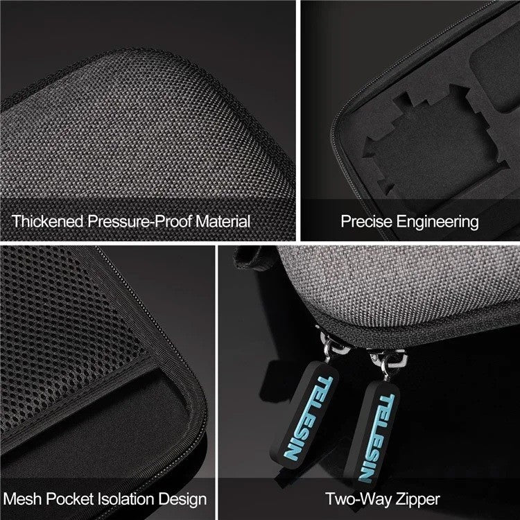 TELESIN GP-PRC-213-B Medium Size Portable Shockproof Camera Accessories Eva Carrying Case Storage Bag with Wrist Strap