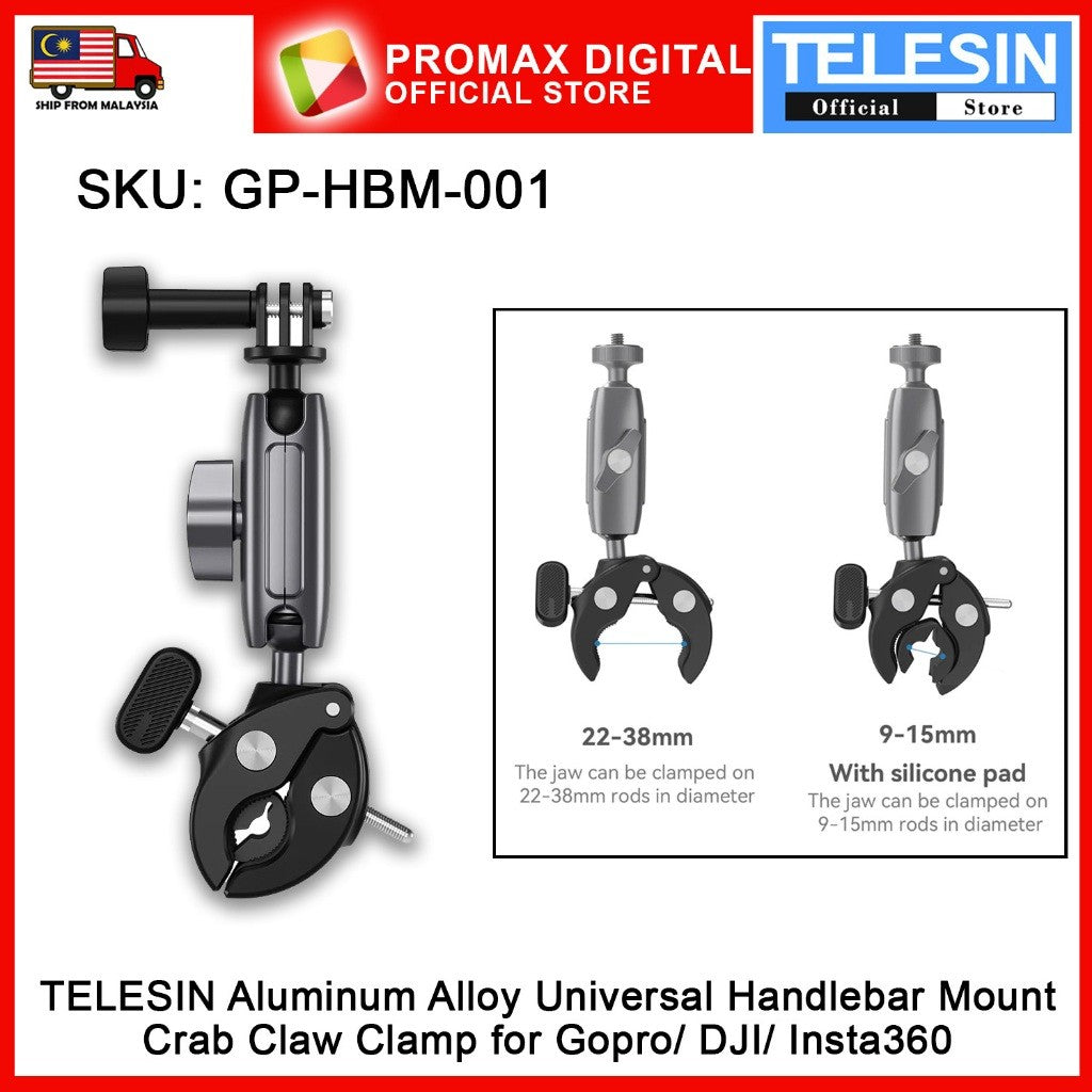 TELESIN GP-HBM-001 Crab Claw Clamp Aluminum Alloy Universal Handlebar Mount
