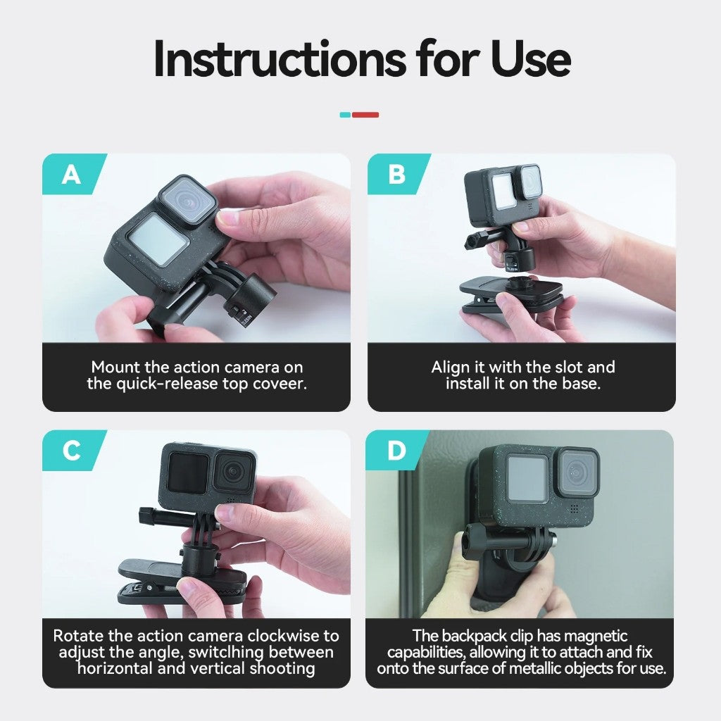 TELESIN Magnetic Backpack Clip (Quick Release Version) for Gopro, Insta360, DJI SKU:S2-JFM-01
