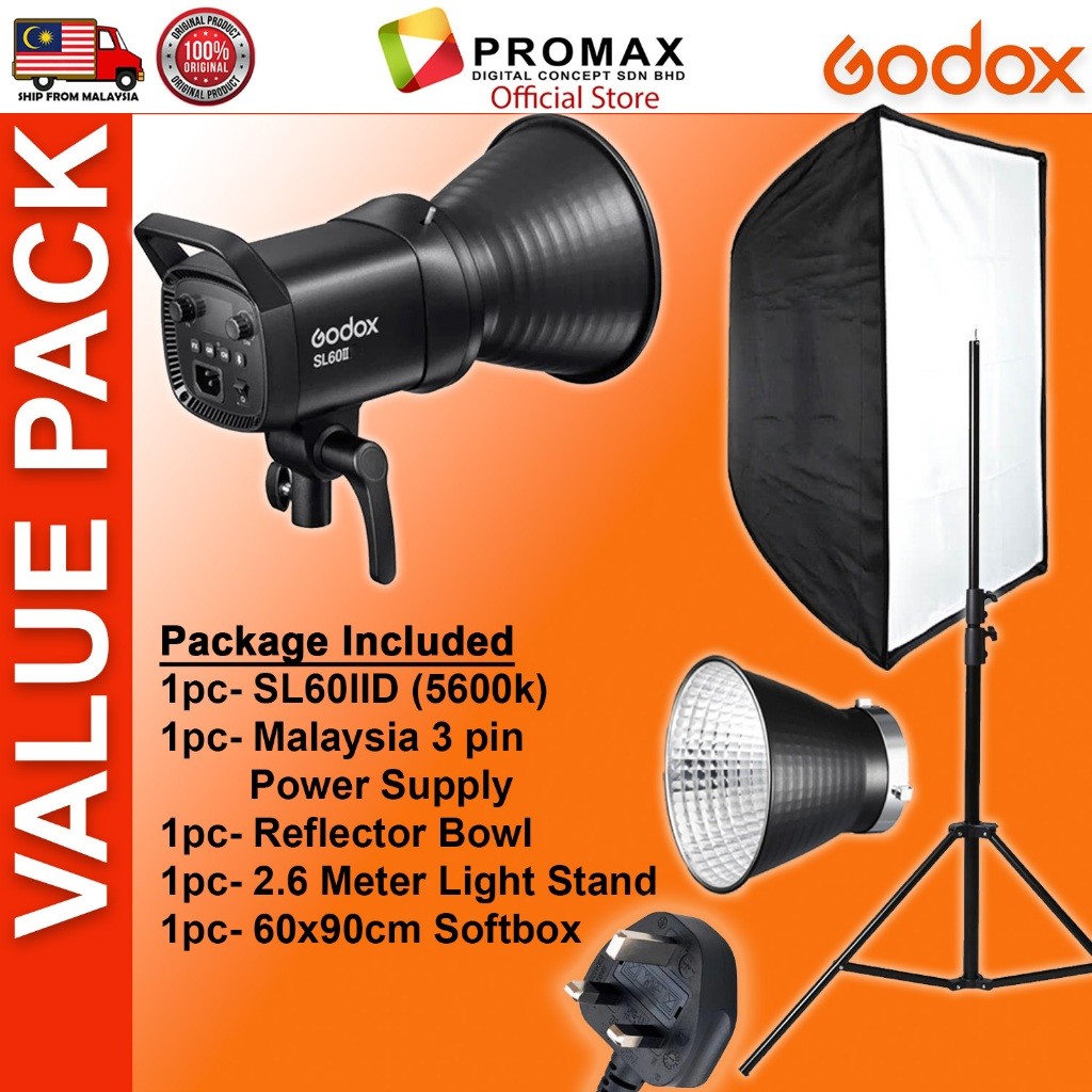 CHEAPEST! Godox SL60 II SL60IID SL60IIBi with Lantern Octa 95cm 60x90cm Softbox Stand LED Video Light for Photo Studio