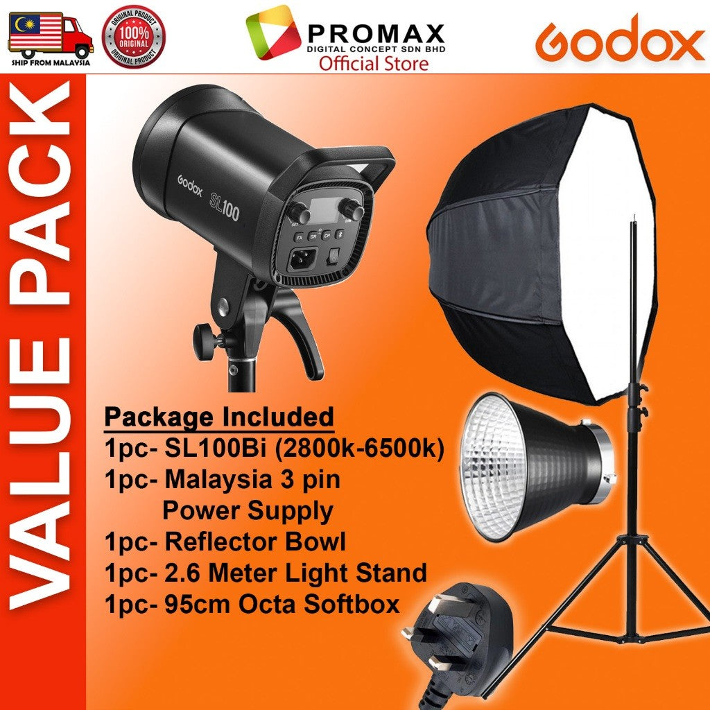 CHEAPEST! Godox SL100 SL100D SL100Bi with Lantern Octa 95cm 60x90cm Softbox Stand LED Video Light for Photo Studio