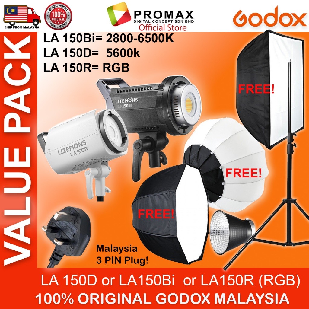 CHEAPEST! Godox LA150 LA150D LA150Bi with Lantern Octa 95cm 60x90cm Softbox Stand LED Video Light for Photo Studio