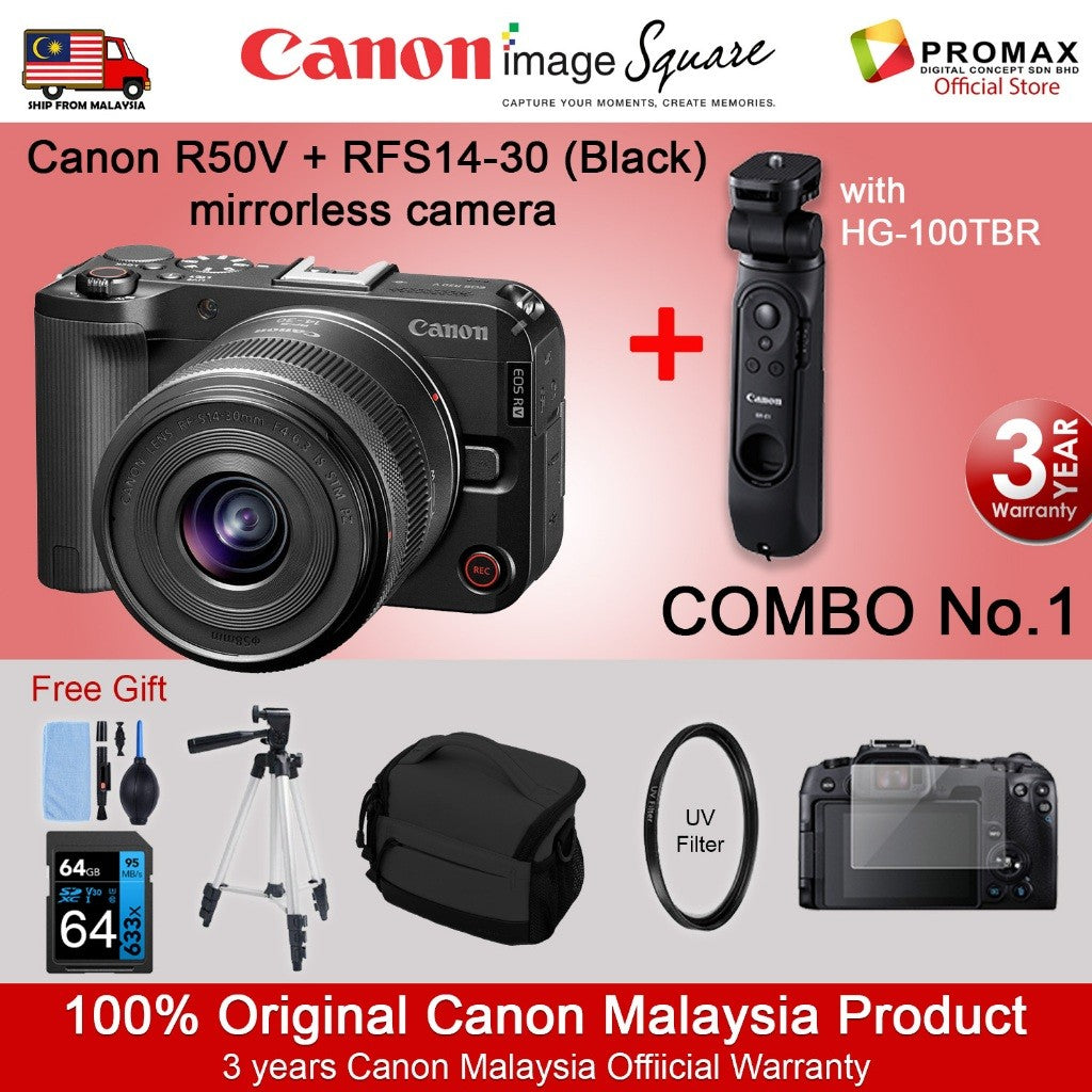 Canon EOS R50V with lens RF-S14-30mm F4-6.3 IS STM PZ Canon Malaysia R50 V 3years warranty HG-100TBR