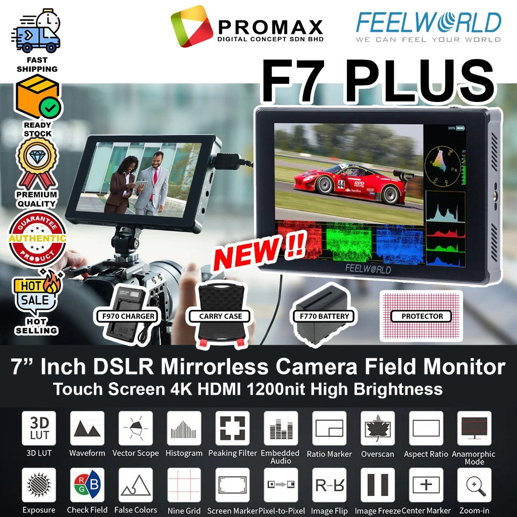 FEELWORLD F7 PLUS 7" Inch 1200nit DSLR Mirrorless Camera Studio on-Field Monitor Touch Screen 4K HDMI