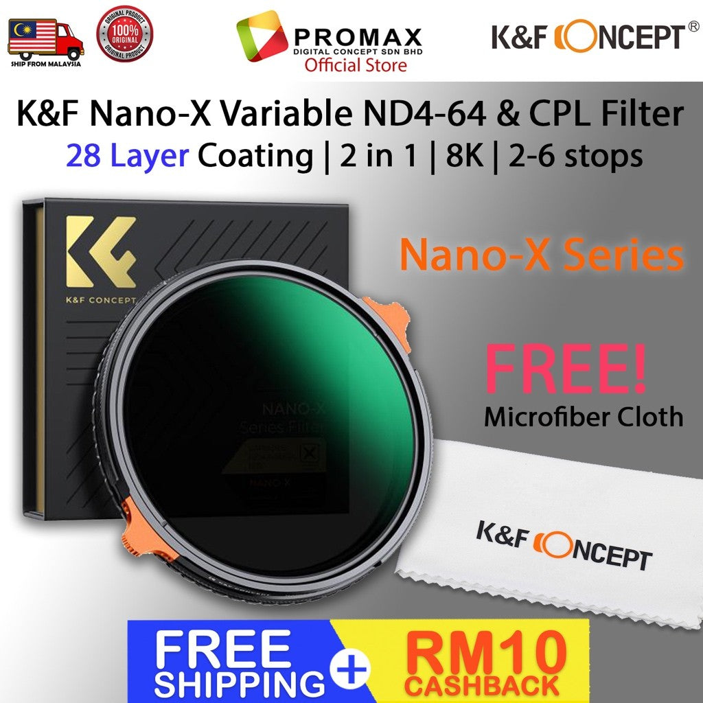 K&F Nano-X Variable ND4-64 & CPL Filter 28 Layer Coating 2 in 1 8K 2-6 stops