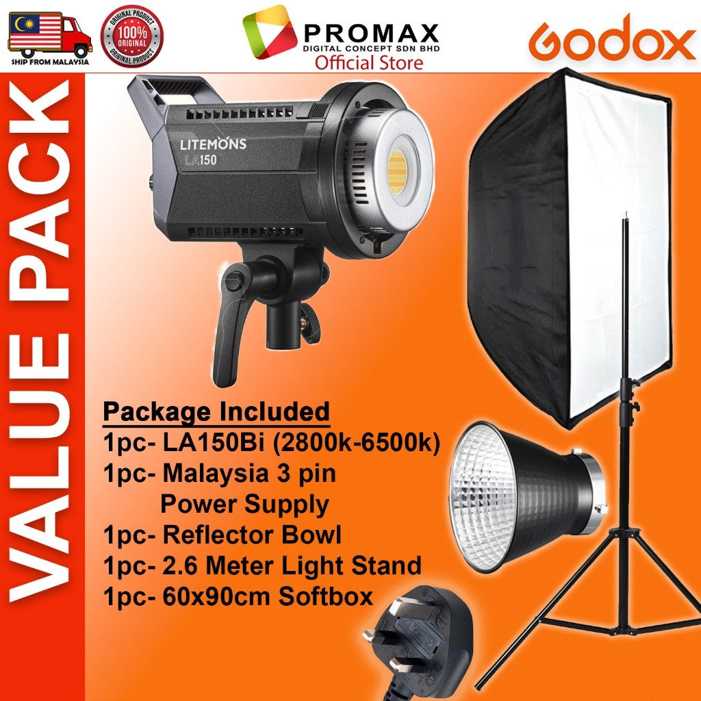 CHEAPEST! Godox LA150 LA150D LA150Bi with Lantern Octa 95cm 60x90cm Softbox Stand LED Video Light for Photo Studio