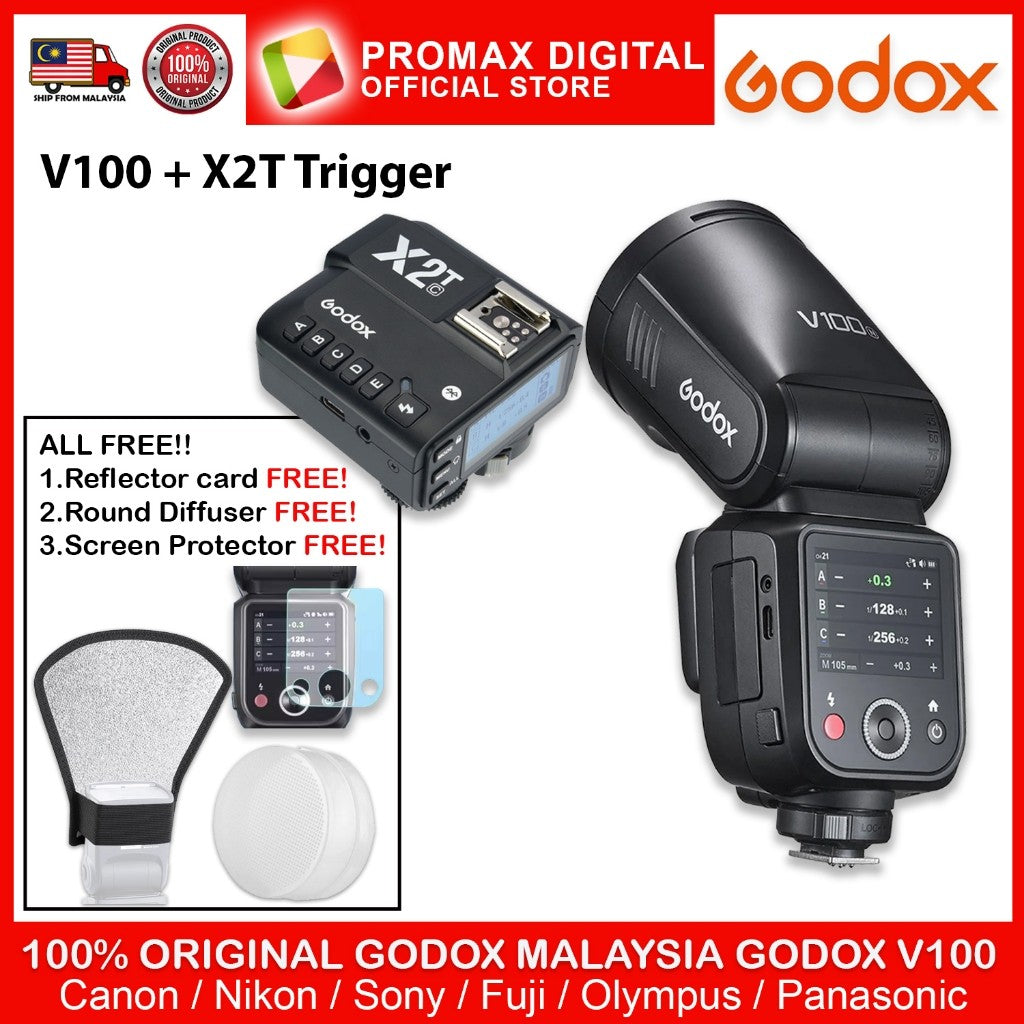 Godox V100 TTL Li-ion Round Head Camera Flash 100ws Sub Flash V100C V100S V100N V100F V100P V100O