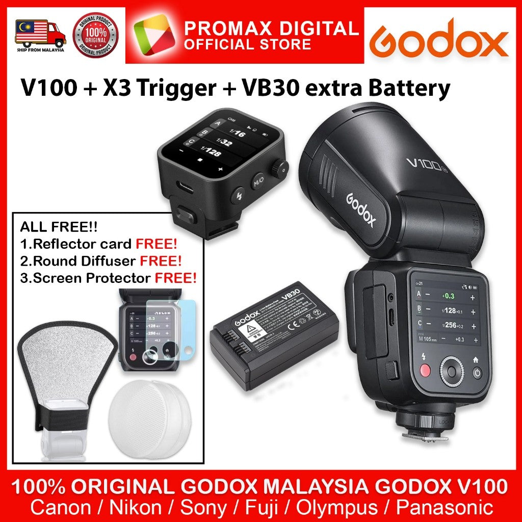 Godox V100 TTL Li-ion Round Head Camera Flash 100ws Sub Flash V100C V100S V100N V100F V100P V100O